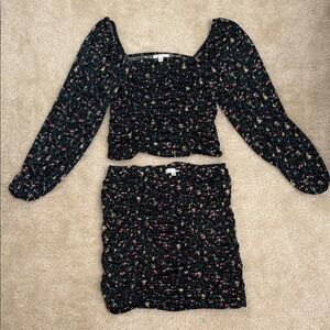 Abound Black Floral Top and Skirt Set